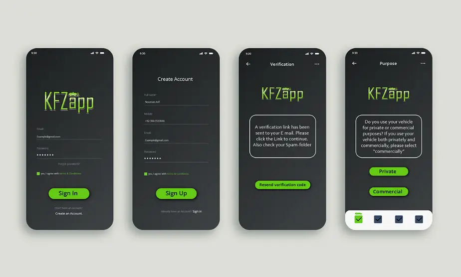 KFZ App Design - Implementing All designs including Pop-Ups