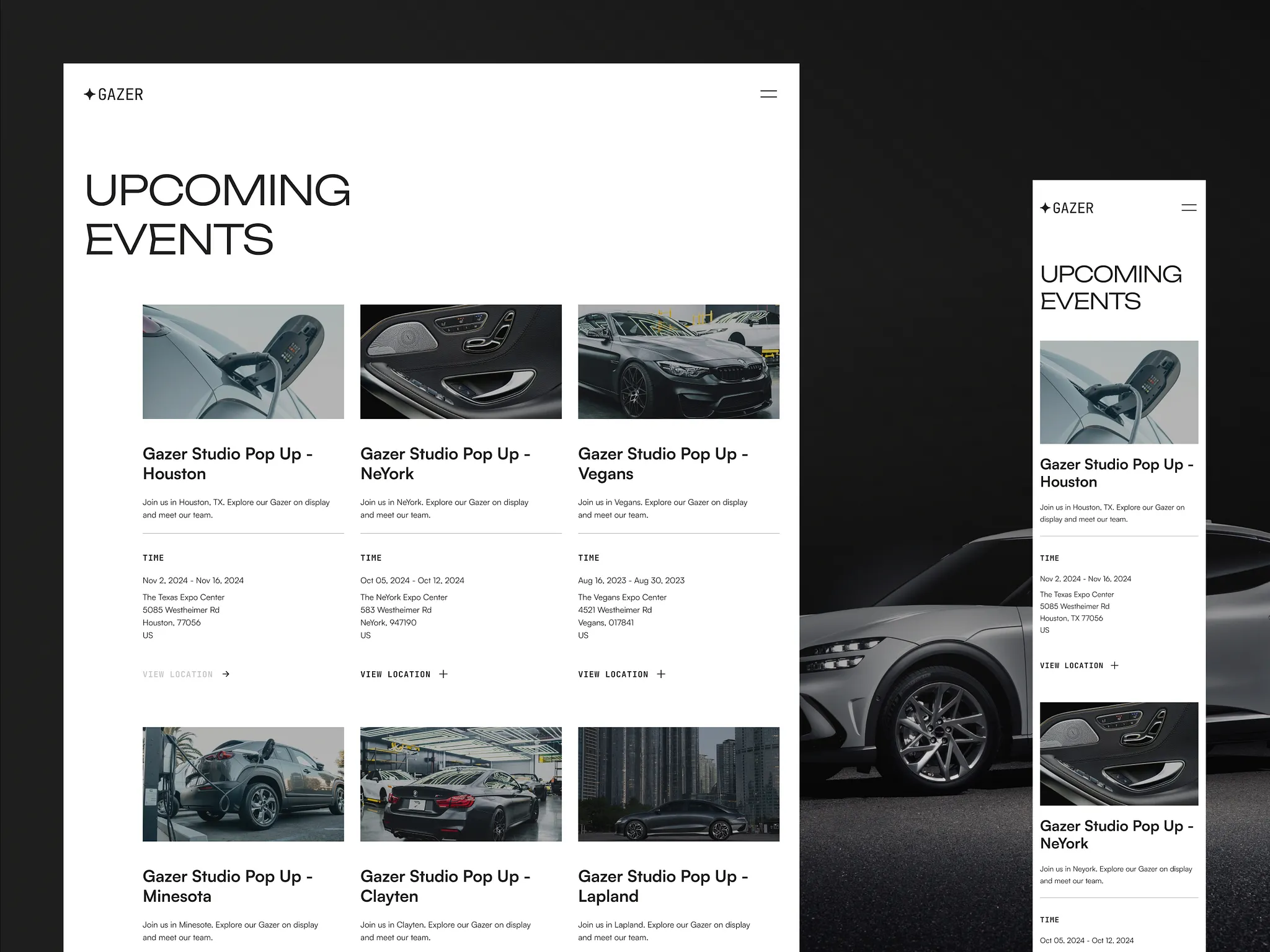 Electric Car Website - Upcoming Events